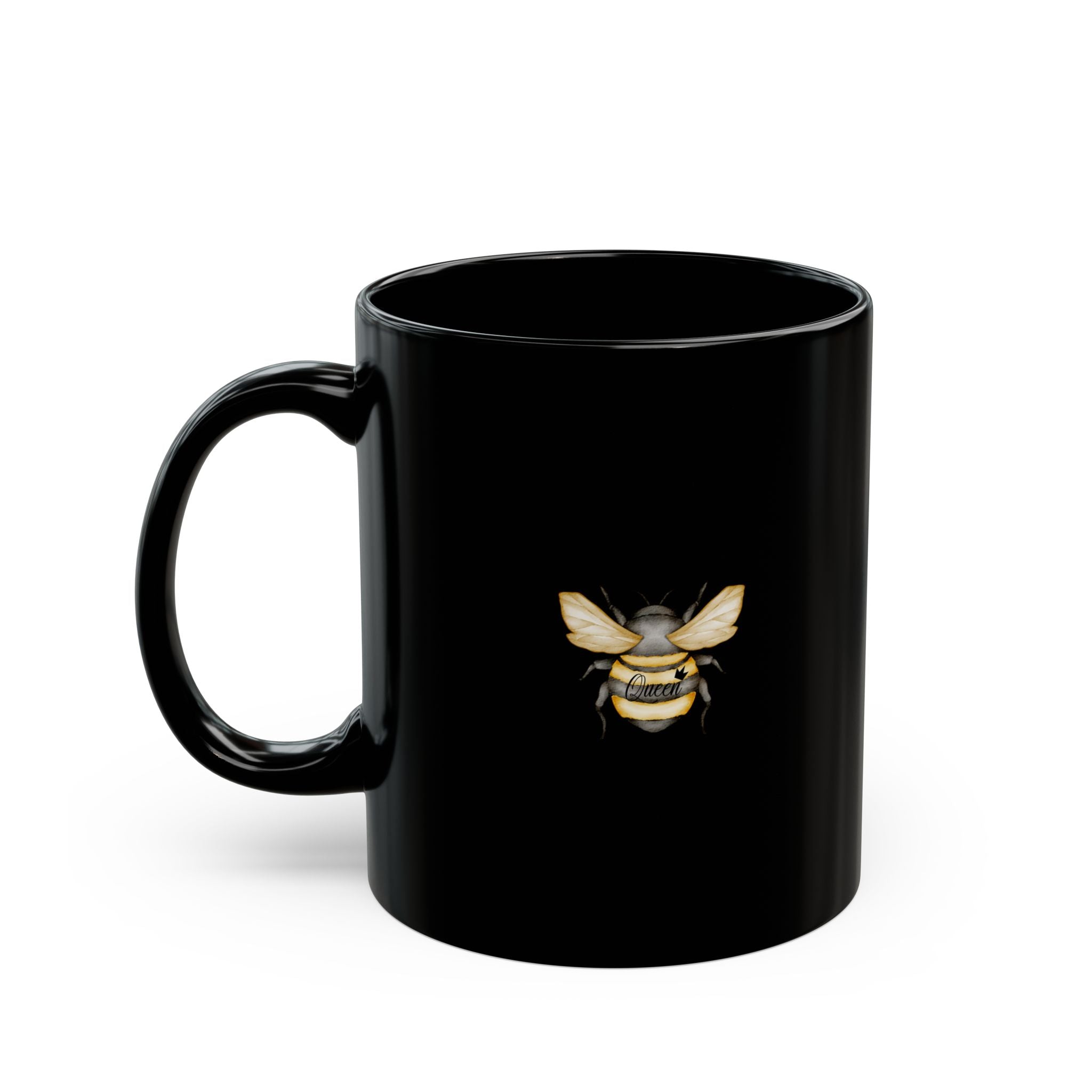 Buzzing on Breath & Belief Black Ceramic Black Mug — Funny Inspirational Bee Mug (11oz)