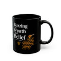 Buzzing on Breath & Belief Black Ceramic Black Mug — Funny Inspirational Bee Mug (11oz)